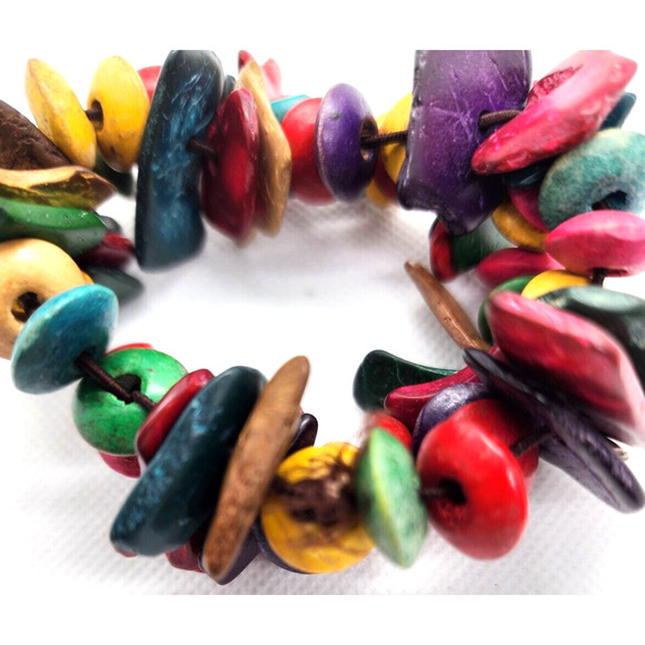 BRACELET-Wood Beaded Elastic-By Or In The Style of Addo Zakour-MultiColor - Picture 4 of 4